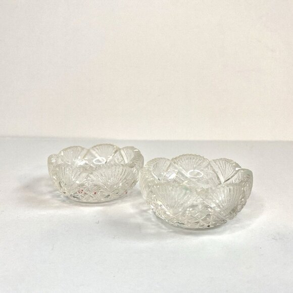 Set of 2 Vintage Open Round Salt Dip/Salt Cellars Fan Pineapple Shape Glass - Picture 8 of 14